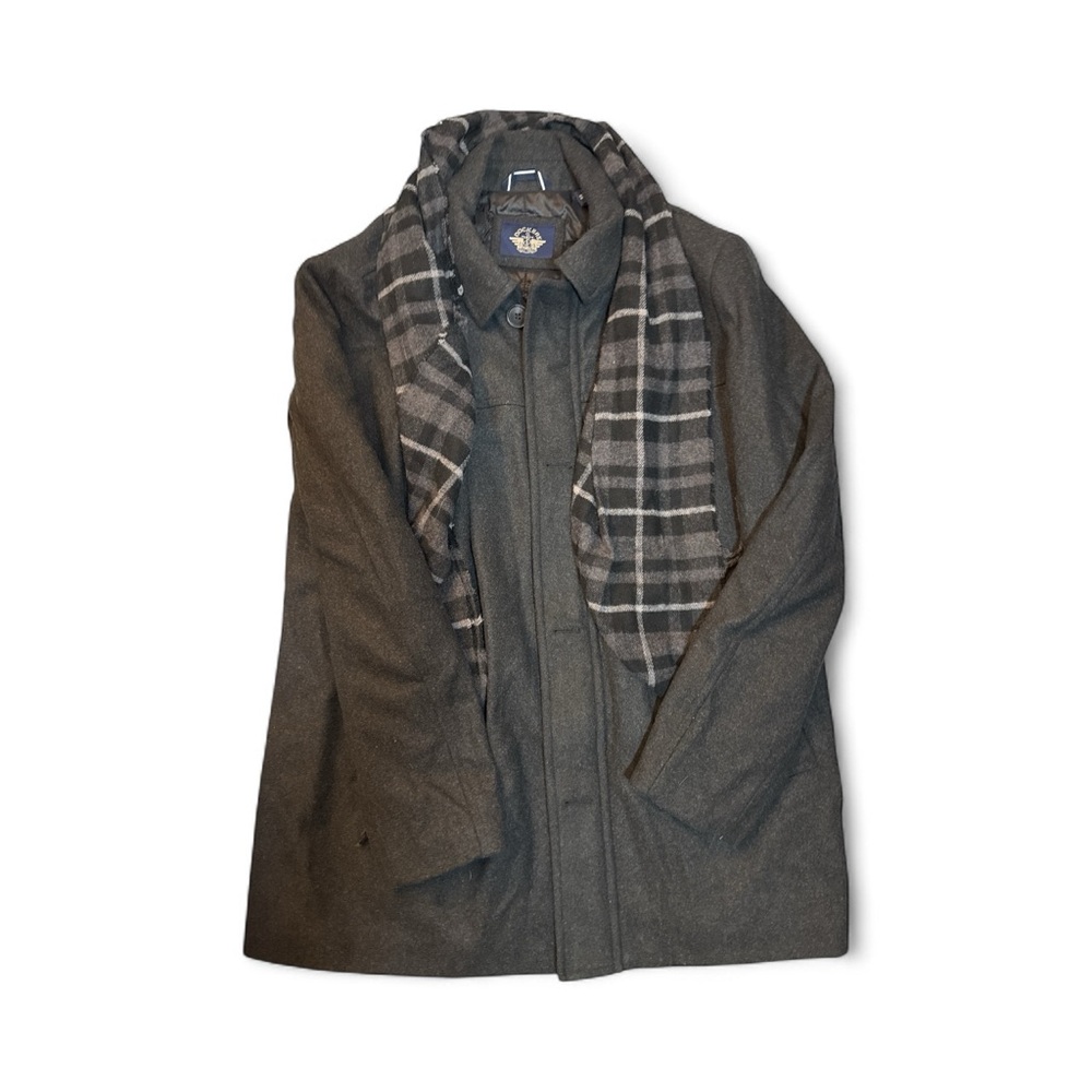 Men's Gray Coat with Plaid Scarf